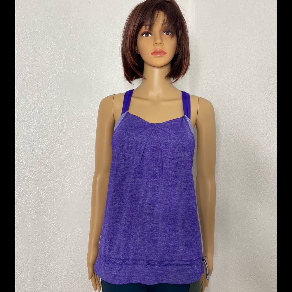 Lululemon Rest Less Tank Top Built In Bra Light Purple Stripe Women’s Size 6 EUC - Picture 2 of 9